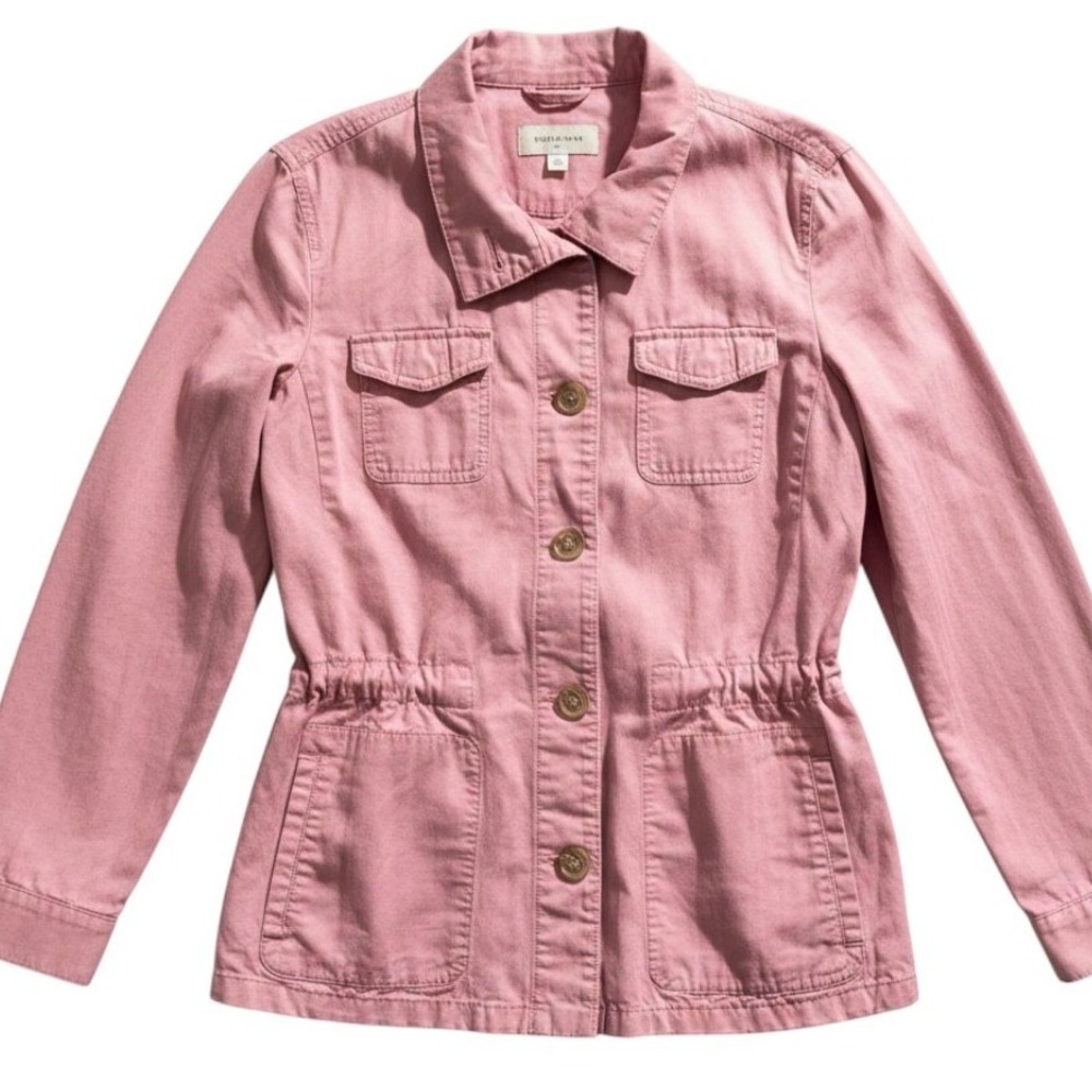 Talbots Pink Utility Jacket Womens Large Cotton Button Front Casual Spring Coat - Picture 1 of 7